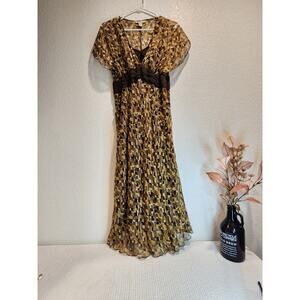Jonathan Martin 100% Silk Maxi Dress Brown  Print Boho Formal PTP 16" L‎ 46"